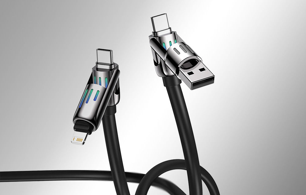 Kabel 4w1 USB-C/USB-A do USB-C/Lightning Blitzwolf BW-HDC6 1.2m 240W RGB (szary)