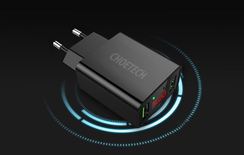 C0028 2*USB-A network charger with display (black)