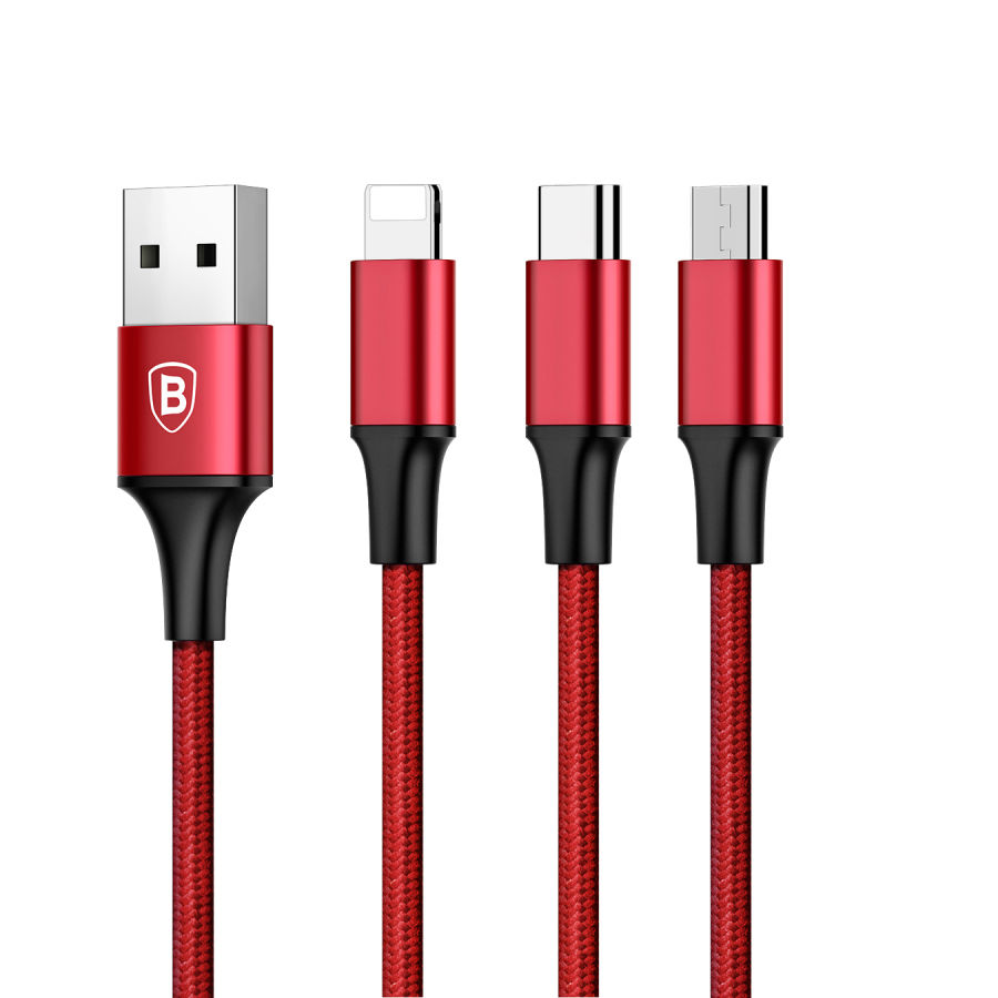 Baseus Rapid USB cable 3in1 Type C / Lightning / Micro 3A 1,2M (red)