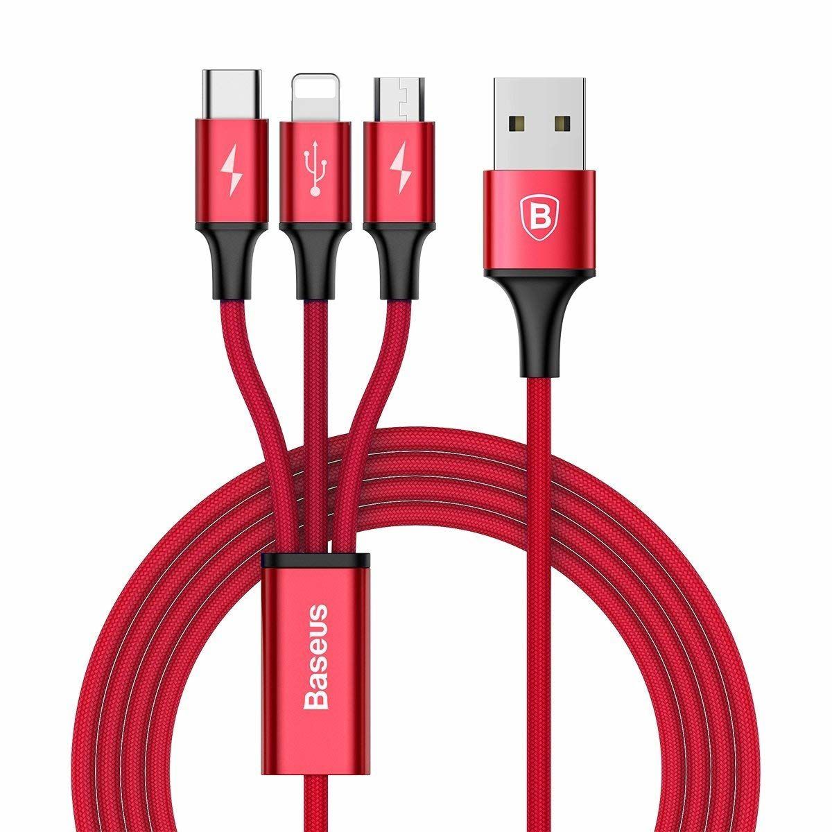 Baseus Rapid USB cable 3in1 Type C / Lightning / Micro 3A 1,2M (red)