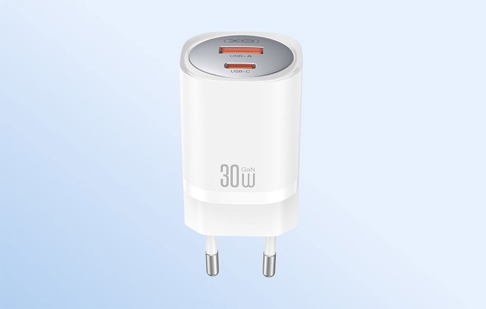 Wall charger XO CE21, 30W, GaN, 1x USB-C, 1x USB-A