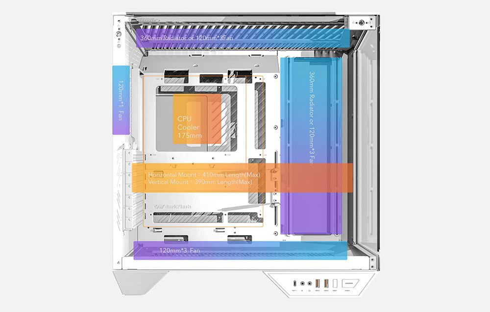 Darkflash DY470 computer case (white) + 4 fans