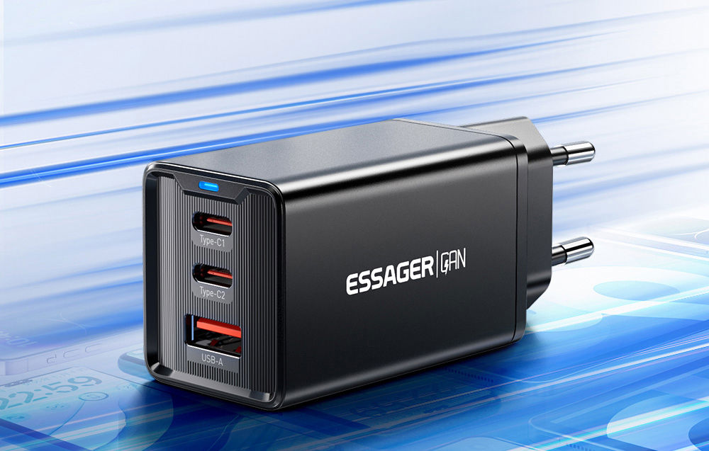 Wall charger, Essager, ECTAC-KSB01-Z, GaN, 2xUSB-C, USB-A, 67W (black)