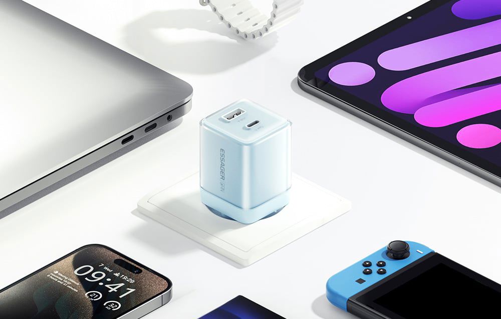 Wall charger Yueqi 70W GaN USB-C + USB-A (blue)