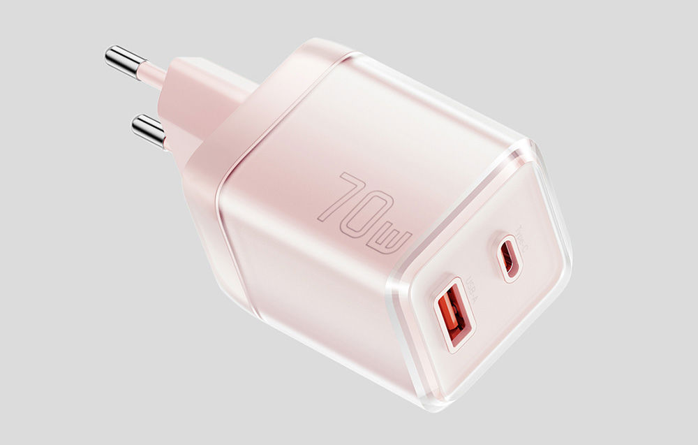 Wall charger Yueqi 70W GaN USB-C + USB-A (pink)