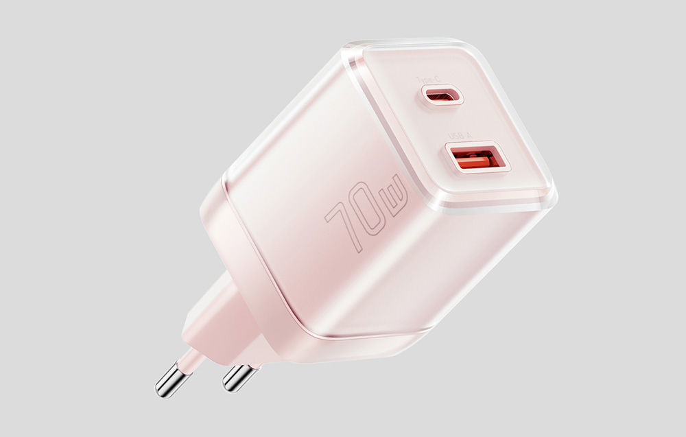 Wall charger Yueqi 70W GaN USB-C + USB-A (pink)