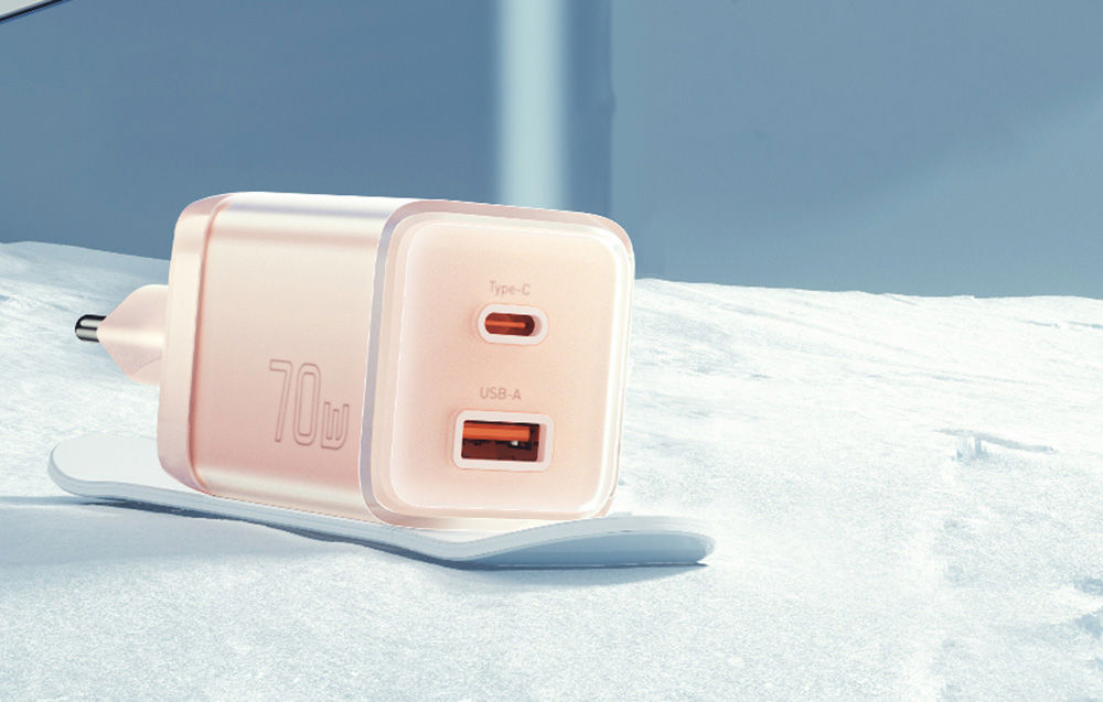 Wall charger Yueqi 70W GaN USB-C + USB-A (pink)