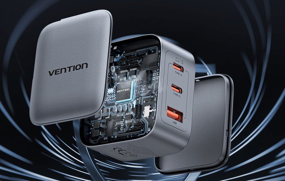 GaN Vention USB-C+C+A 70W Charger (Gray)