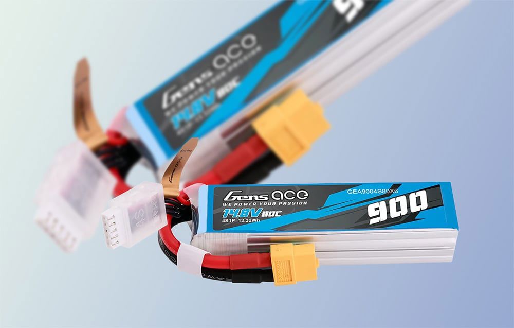 Lipo Gens Ace 900mAh 14.8V 80C 4S1P battery with XT60 connector