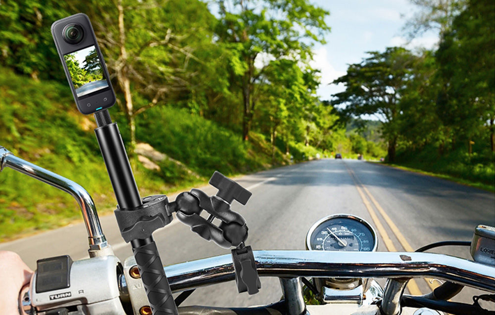 Motorcycle/bicycle mount PULUZ with two clamps and selfie stick 150 cm