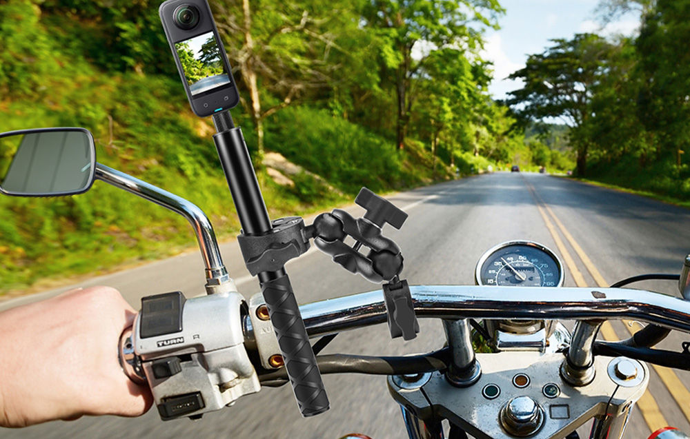 Motorcycle/bicycle mount PULUZ with a single clamp and selfie stick 150 cm