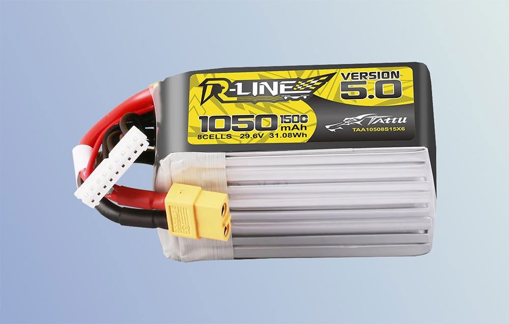 Lipo Tattu R-Line Version 5.0 1050mAh 29.6V 8S 150C battery with XT60 connector