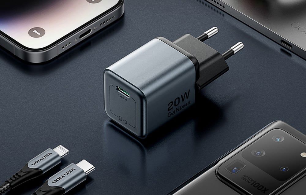 GaN Vention USB-C 20W Charger + USB-C-L 1m Cable (Gray)