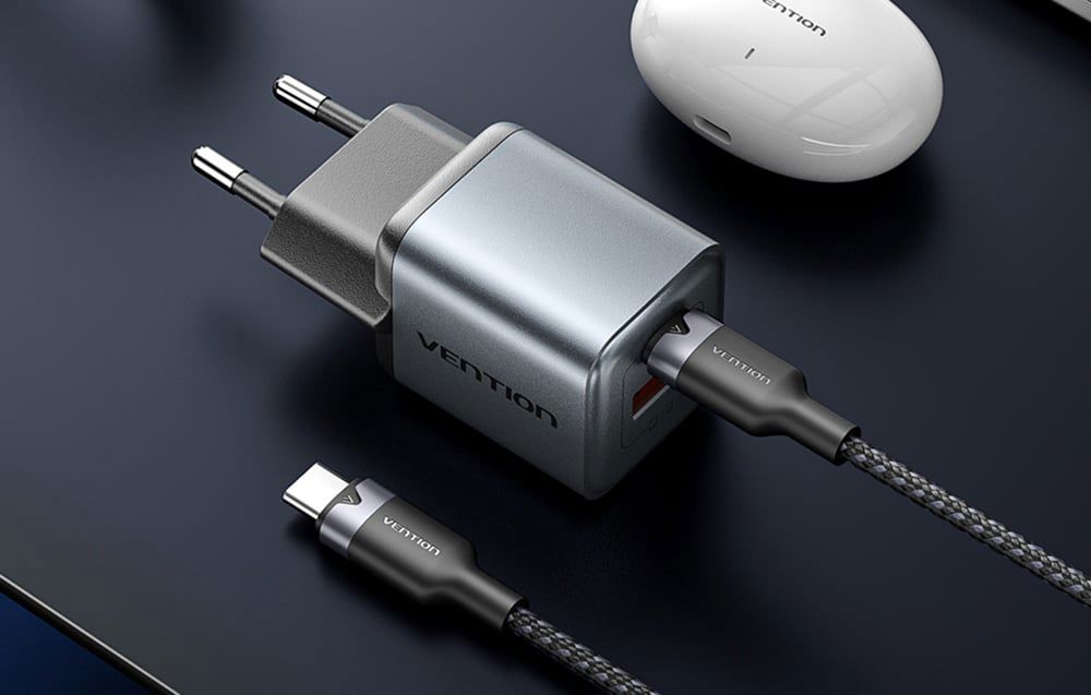 GaN Vention USB-C+A 30W Charger + USB-C-C Cable 1m (Gray)