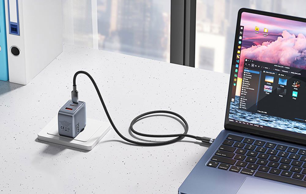 GaN Vention USB-C+C+A 70W Charger + USB-C-C Cable 1m (Gray)