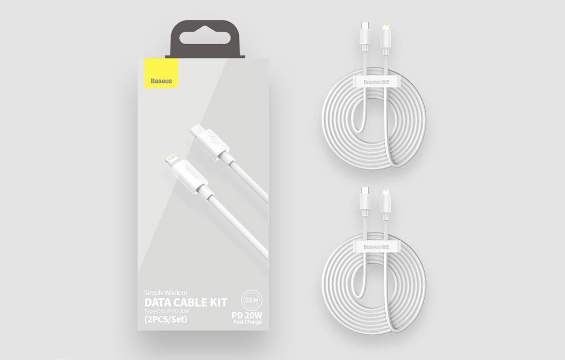 Baseus Simple Wisdom Data Cable Kit USB-C to Lightning PD 20W (2PCS/Set) 1.5m White