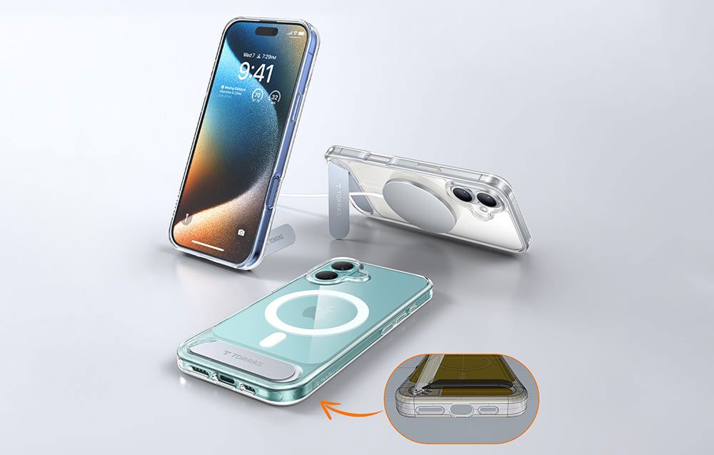 Torras Pstand Series Case for iPhone 16 (Transparent)